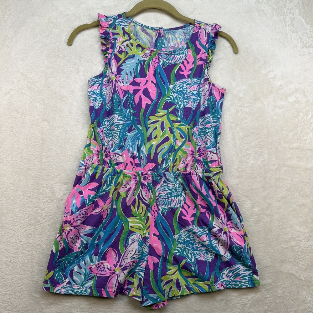 Lilly Pulitzer Girls Romper XL 12‎ 14 Tropical Floral Resort Summer Outfit